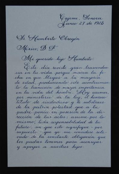 Transcripción de la primera parte de la carta del General Obregón a su hijo Humberto
