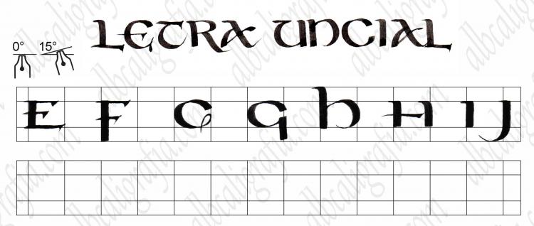 Plantilla para practicar caligrafía de letra uncial