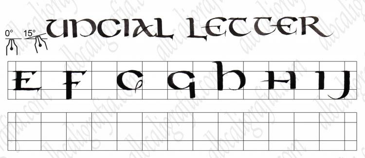 Plantilla para practicar caligrafía de letra uncial