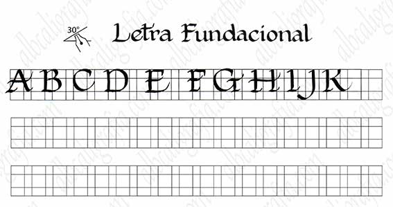 Plantilla para practicar caligrafía de letra fundacional mayúsculas de la A a la K